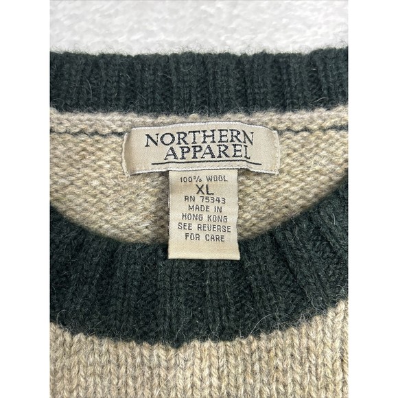 Northern Apparel Sweater Men's XL Wool Fair Isle Snowflake Nordic Green/Beige - Picture 3 of 7